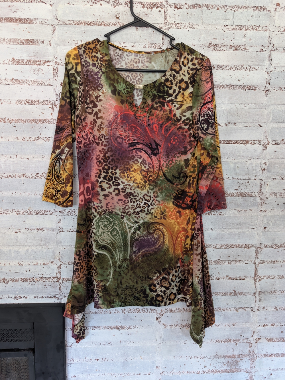 Paisley & Animal Print V-Notch Tunic Top in Multicolor